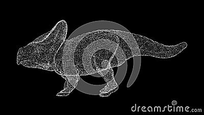3D dinosaur Protoceratops on black background. Object made of shimmering particles. Wild animals concept. For title Stock Photo
