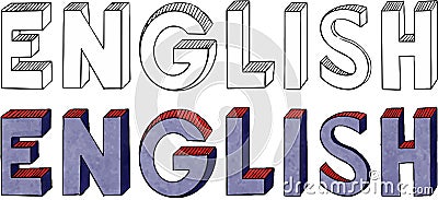 3d display font design. English Vector Illustration