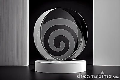 3D display podium white and black background. Luxury Glamour minimal beauty glass pedestal Stock Photo