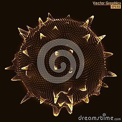 3D distorted sphere shape orange particles Vector Illustration