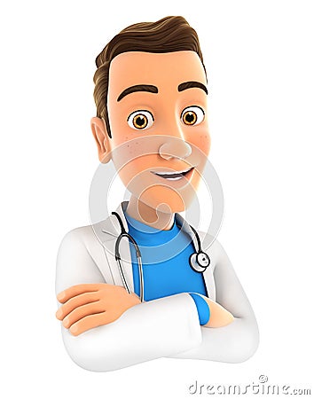 3d doctor with arms crossed Cartoon Illustration