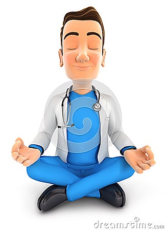 3d doctor doing yoga Cartoon Illustration