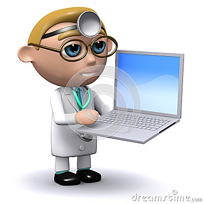 3d Doctor with his laptop Stock Photo