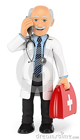 3D Doctor standing talking on mobile phone Stock Photo