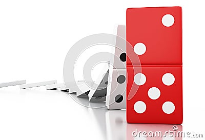 3d Domino tiles falling in a row Cartoon Illustration