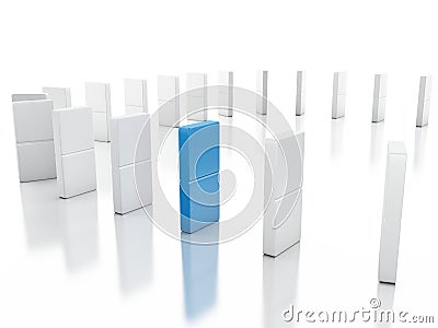 3d Domino tiles falling in a row Cartoon Illustration