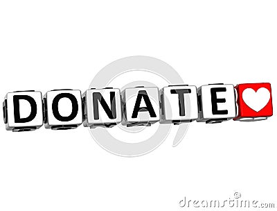 3D Donate Button Click Here Block Text Stock Photo