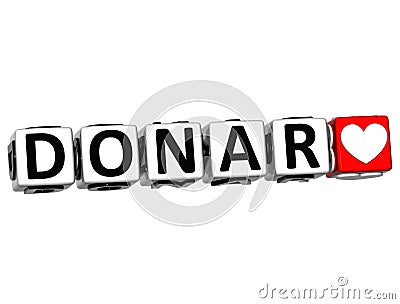 3D Donate In Spanish Language Button Click Here Block Text Stock Photo