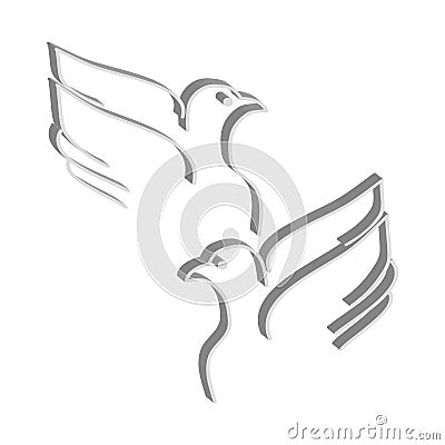 3D doves on white background Vector Illustration