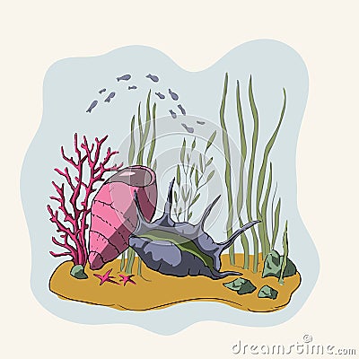 3d drawing. Coral reef. Vector Illustration