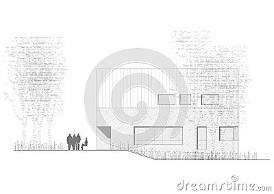 2D drawing. Facade of the bungalow Stock Photo