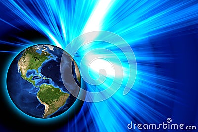 Glowing world blue ray Stock Photo