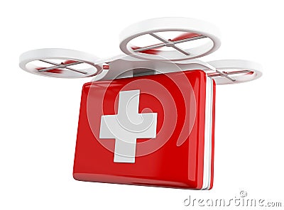 3D Drone carrying a first aid kit. Stock Photo