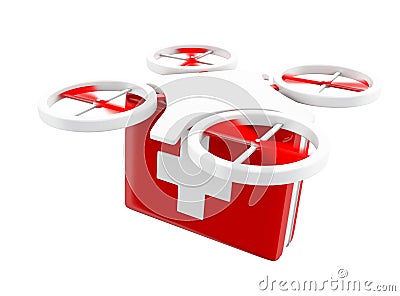 3D Drone carrying a first aid kit. Stock Photo