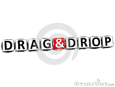 3D Drug And Drop Button Click Here Block Text Stock Photo