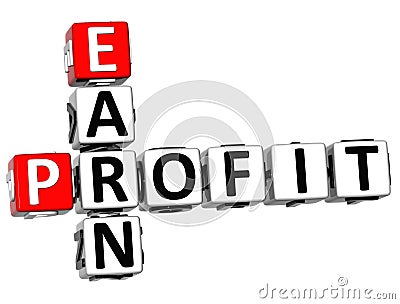 3D Earn Profit Crossword on white background Stock Photo