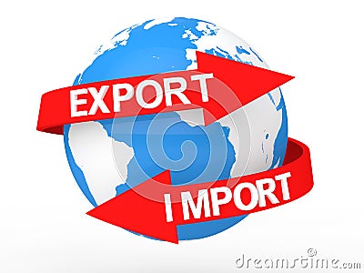 3d earth globe with import export arrows Stock Photo