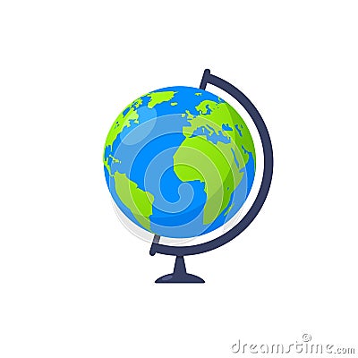 3d earth globe world vector icon. Travel globus cartoon simple illustration geography table desk globeisolated icon. Vector Illustration