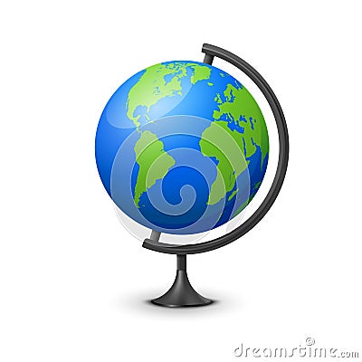3d earth globe world vector icon. Travel globus cartoon simple illustration geography table desk globe isolated icon. Vector Illustration