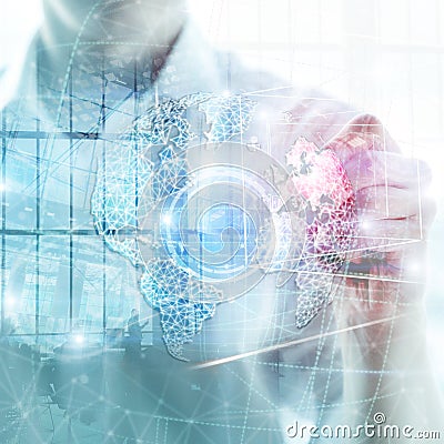 3D earth hologram, Globe, WWW, Global Business and Telecommunication Stock Photo