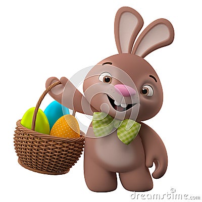 3D Easter Bunny, Merry Cartoon Rabbit, Animal Character With Easter ...
