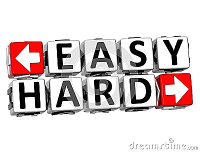 3D Easy Hard Button Click Here Block Text Stock Photo