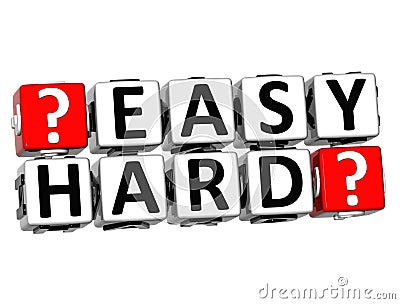 3D Easy Hard Button Click Here Block Text Stock Photo