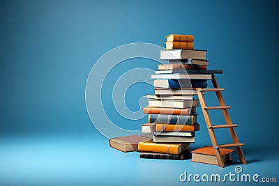 3D education concept with books and blue background Stock Photo