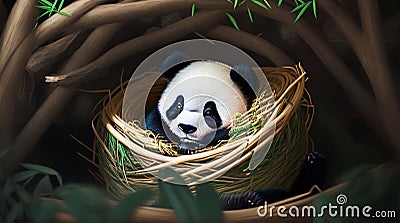 3d effect - photorealistic illustration of a panda baby Cartoon Illustration