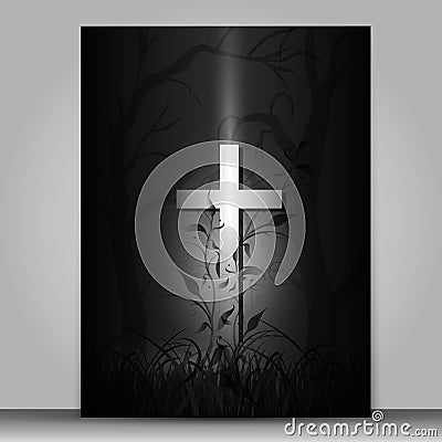 3d effect cross mourning card isolated on grey background Stock Photo