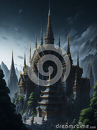 3d effect - A grand palace its spires reaching high Stock Photo