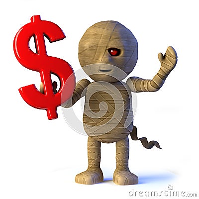 3d Egyptian mummy monster has US Dollar symbol Stock Photo