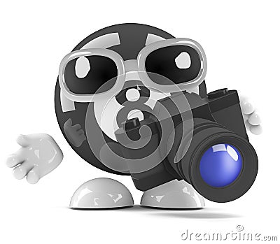 3d Eight ball takes pictures with a camera Stock Photo