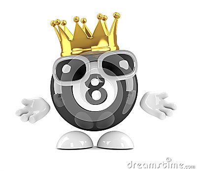 3d Eight ball wears a gold crown Stock Photo