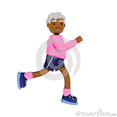 3D Elderly Man Jogging. Vector Illustration