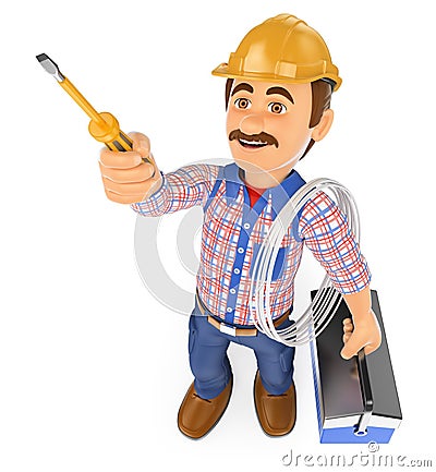 3D Electrician with a screwdriver and toolbox Stock Photo