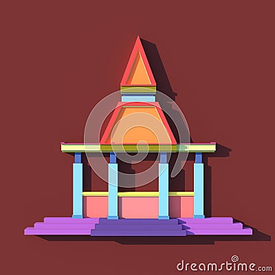 3D elevation of south-east Asian pavilion or temple front view Stock Photo