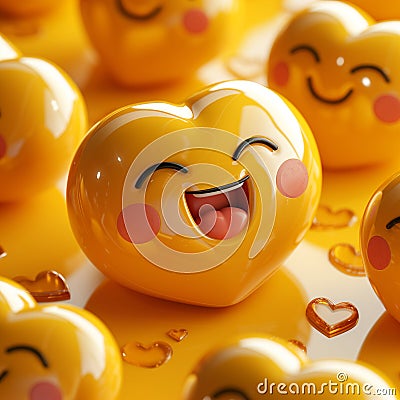 3D emojis Beautiful ceramic heart shape emoji cheerfully laughing still life background. Stock Photo