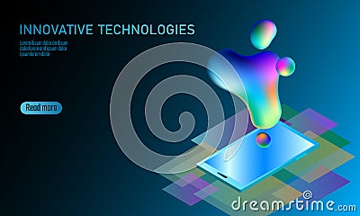 3D-enabled display smartphone concept. Stereoscopic output view isometric 3D flat business mobile phone innovation Vector Illustration