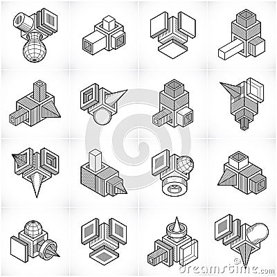 3D engineering vectors, abstract shapes collection Vector Illustration