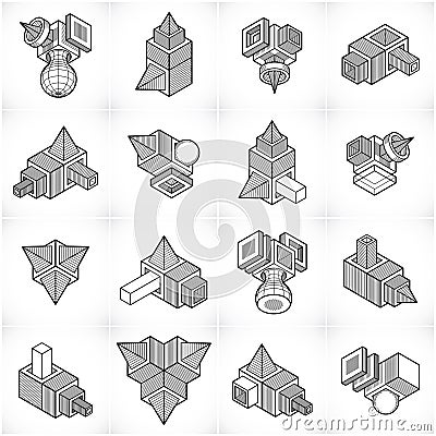 3D engineering vectors, abstract shapes collection. Vector Illustration