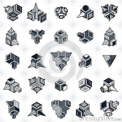 3D engineering vectors, collection of abstract shapes. Vector Illustration