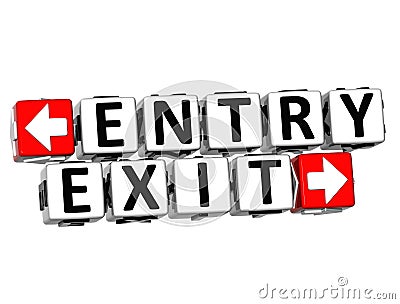 3D Entry Exit Button Click Here Block Text Stock Photo