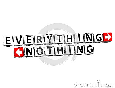 3D Everything Nothing Button Click Here Block Text Stock Photo