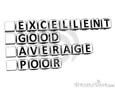 3D Excellent Good Average Poor Button Click Here Block Text Stock Photo