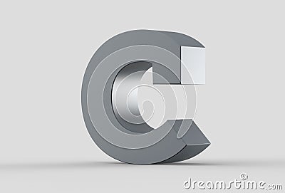 3D extruded uppercase letter C isolated on soft gray background. Stock Photo