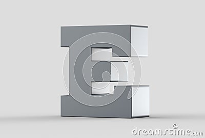 3D extruded uppercase letter E isolated on soft gray background. Stock Photo