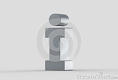 3D extruded uppercase letter i isolated on soft gray background. Stock Photo