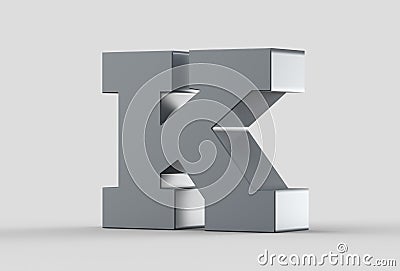 3D extruded uppercase letter K isolated on soft gray background. Stock Photo