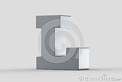 3D extruded uppercase letter L isolated on soft gray background. Stock Photo